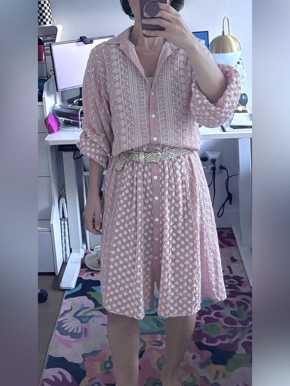 Zara Pink Embroidered Button-Front Women's Dress
